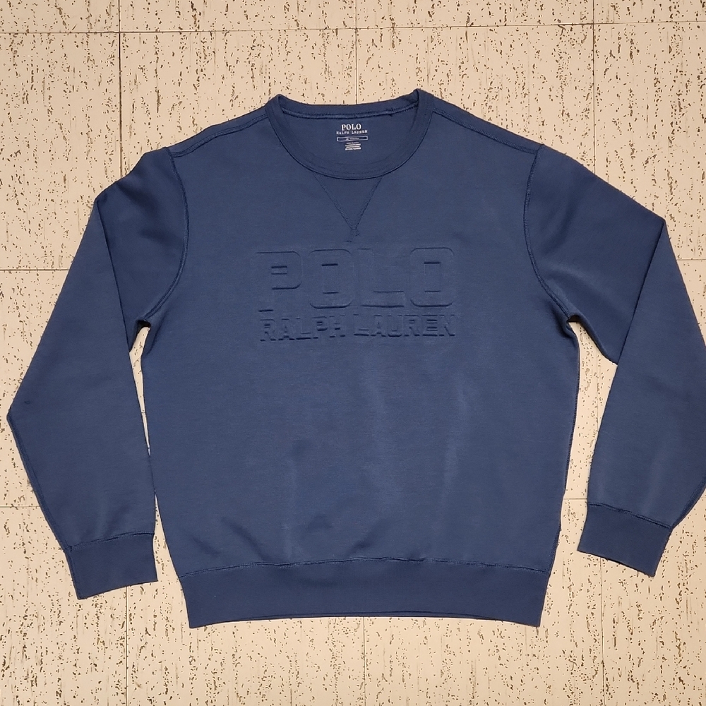 Polo Ralph Lauren Blue Spell Out Puff Logo Pullover Crewneck Sweater